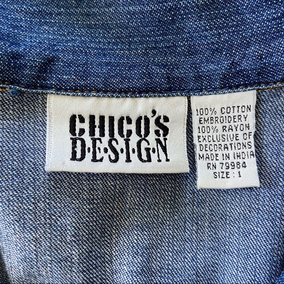 Vintage Chico’s Design Embellished Beaded Camel Cotton Zip Denim Shirt Jacket - Picture 8 of 10